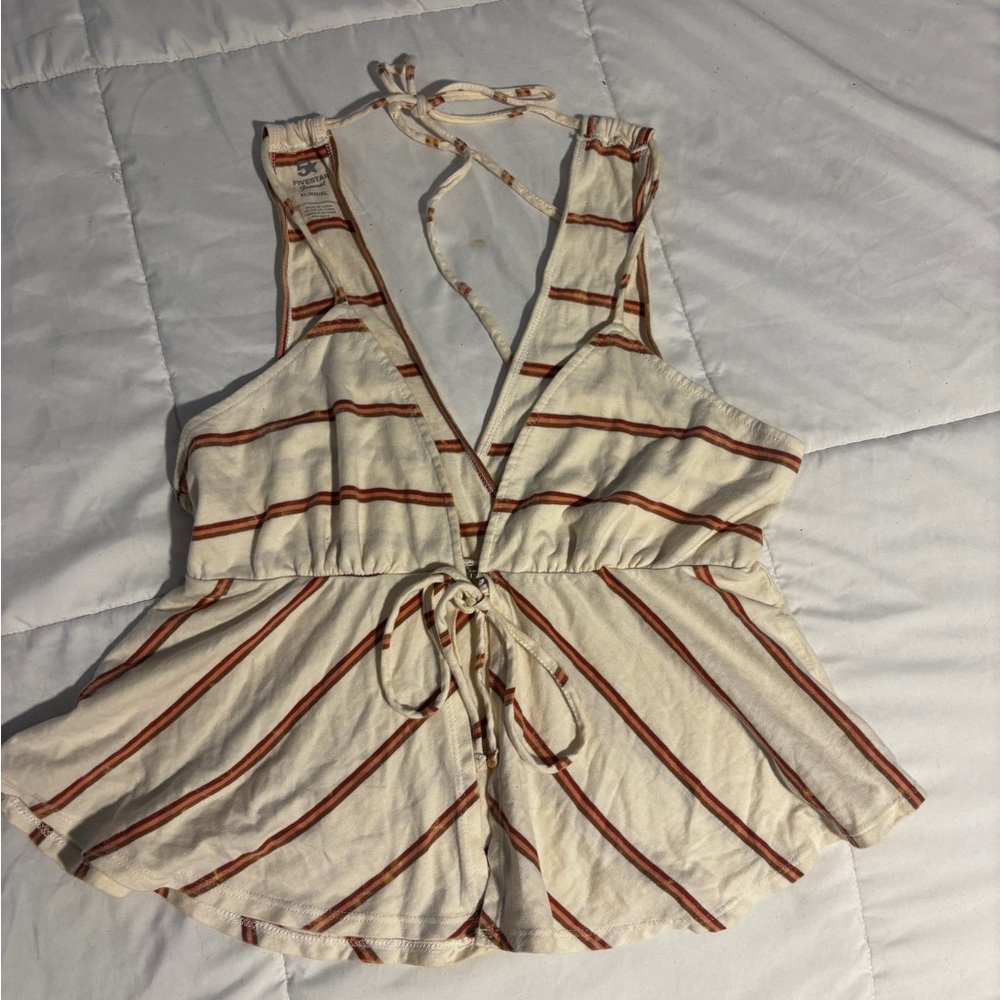 Striped Sleeveless Tie-Front Top